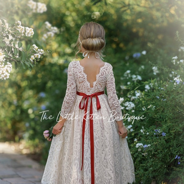 Flower girl dress, Bohemian Flower Girl Dress, rustic flower girl dress, boho flower girl dress, lace flower girl dress, boho wedding dress