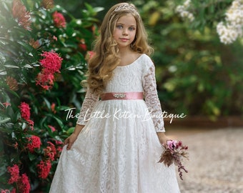 Flower girl dress, Bohemian Flower Girl Dress, rustic flower girl dress, boho flower girl dress, lace flower girl dress, boho wedding dress