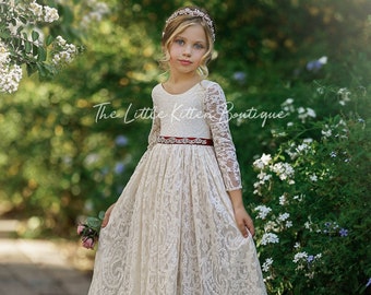 Long Sleeve Flower Girl Dress White Lace Flower Girl Dress - Etsy