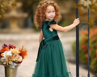 Hunter Green Velvet and Tulle Flower Girl Dress for Wedding, Toddler Flower  Girl Dress, Velvet Girls Dress, Girls Christmas Party Dress - Etsy