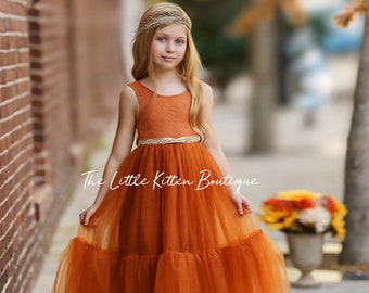 Burnt Orange Flower Girl Dress, Sleeveless Flower Girl Dress, lace flower girl dress, Rustic flower girl dress, Boho Flower Girl Dress