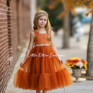 Burnt Orange Flower Girl Dress, Sleeveless Flower Girl Dress, lace flower girl dress, Rustic flower girl dress, Boho Flower Girl Dress