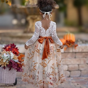 Champagne Floral tulle flower girl dress, Floral Flower Girl Dress, rustic lace flower girl dress, boho flower girl dress, flower girl dress