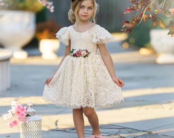 Ivory Lace Flower Girl Dress, Vintage Style Party Dress, Toddler & Girls