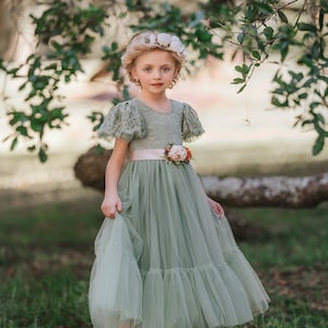 Sage green flower girl sale