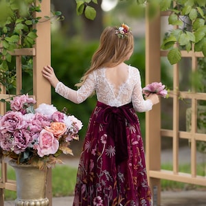 Burgundy Tulle Flower Girl Dress Etsy