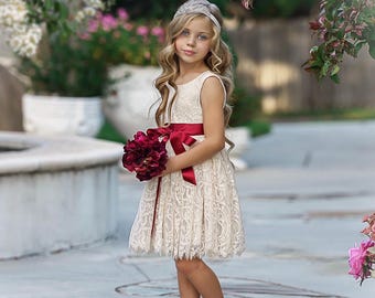 Bohemian White Flower Girl Dress — Ivory Lace Dress, Rustic Wedding Dress, Knee Length Tulle Dress, Boho Flower Girl - The Charlotte Dress