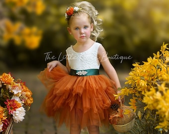 Burnt Orange tulle flower girl dress, Rust Flower Girl Dress, rustic lace flower girl dress, boho flower girl dress, flower girl dress, Rust