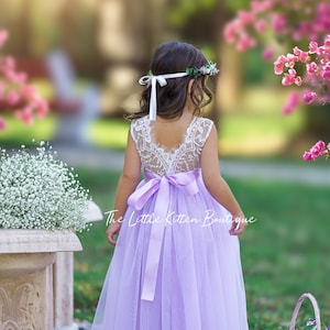 Lilac Purple flower girl dress, bohemian Flower Girl Dress, rustic lace flower girl dress, boho wedding dress, lavender flower girl dress