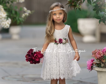 Flower girl dress, Flower Girl Dresses, rustic flower girl dress, boho flower girl dress, lace flower girl dress, Girls Dress, wedding dress