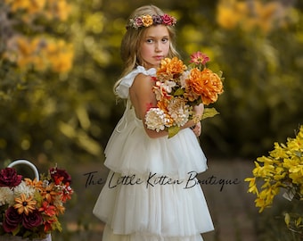 Abito da ragazza di fiori, abito da ragazza di fiori boho, abito da ragazza di fiori in tulle, abito da ragazza di fiori Boho, abito da sposa, abito da battesimo per comunione