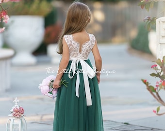 Vestido de niña de flores de tul, vestido de niña de flores de encaje, vestido de niña de flores sin mangas, vestido de niña de flores rústico, vestido de niña de flores Boho, vestido de niñas