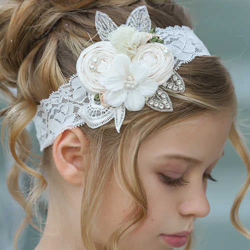 Girls Flower Headband Wedding Hairpiece Flower Girl Flower Etsy