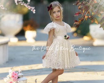 Flower girl dress, Bohemian Flower Girl Dress, rustic flower girl dress, boho flower girl dress, lace flower girl dress, boho wedding dress