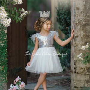 Grey silver flower girl dresses sales