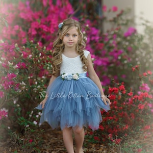 Tulle flower girl dress, lace flower girl dress, dusty blue flower girl dress, Boho flower girl dress, Wedding dress, bohemian flower girl