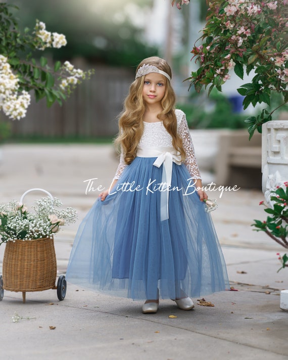 Tulle Flower Girl Dress Rustic Lace Flower Girl Dress Long Sleeve Flower Girl Dress White Flower Girl Dress Bohemian Boho Wedding Dress Etsy