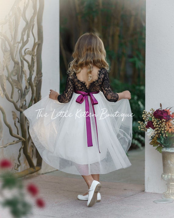 tulle flower girl dress, black lace flower girl dresses, long sleeve flower girl dresses, boho flower girl dress, ivory flower girl dress