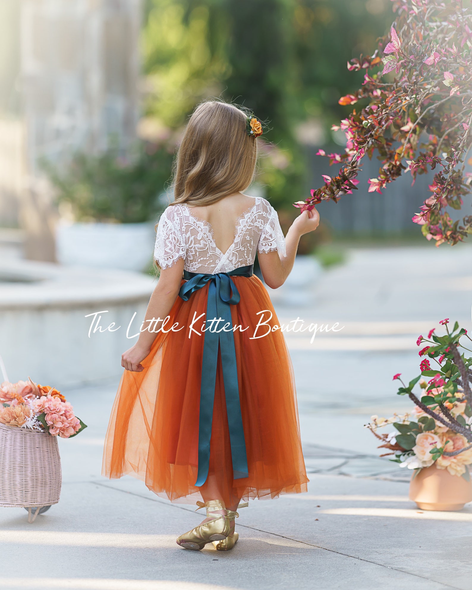 Burnt Orange Flower Girl Dress, Fall Flower Girl Dress for Wedding