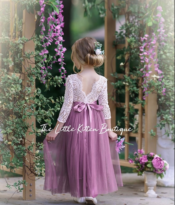 Flower girl dress, rustic flower girl dress, lace flower girl dress, boho flower girl dress, tulle flower girl dress, bohemian wedding dress
