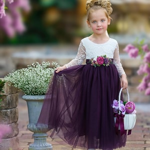 Flower girl dress, tulle Flower Girl Dress, purple flower girl dress. rustic lace flower girl dress, boho flower girl dress, wedding dress