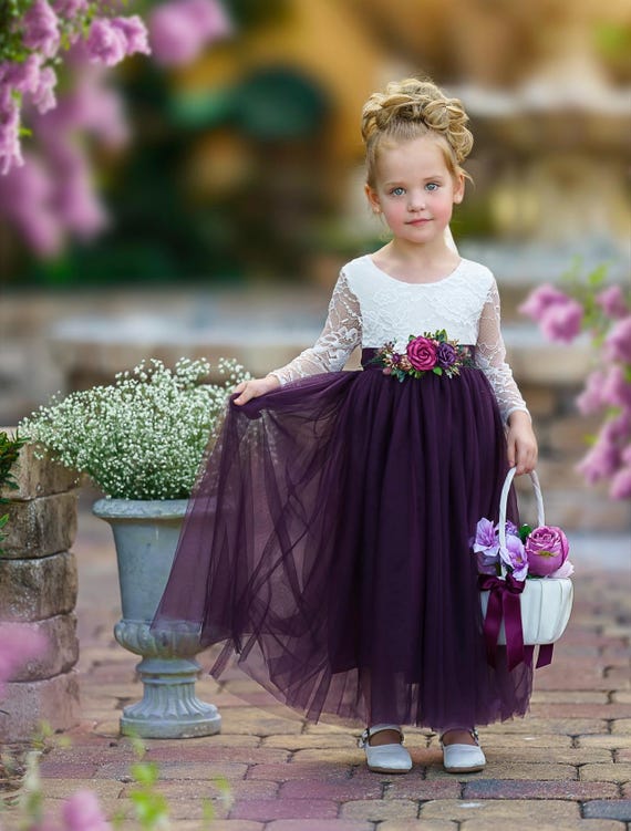Flower girl dress, tulle Flower Girl Dress, purple flower girl dress. rustic lace flower girl dress, boho flower girl dress, wedding dress