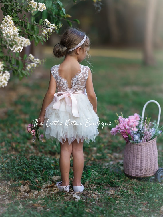 Tulle Flower Girl Dress, Ivory Flower Girl Dress, White Lace Flower Girl Dress, blush flower girl Dress, boho flower girl dresses, birthday