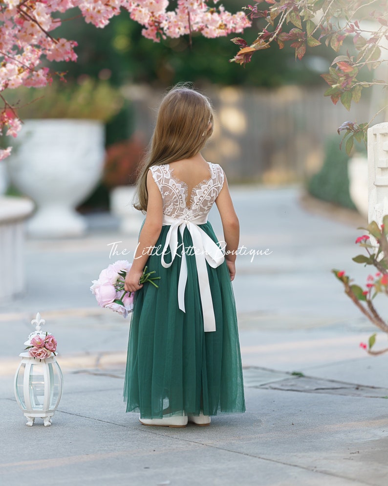 Flower Girl Dress, Bohemian flower girl dress, tulle lace flower girl dress, Boho Flower Girl Dress, flower girl dresses, boho wedding dress image 3