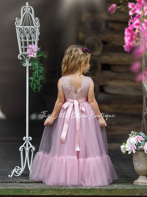 Flower Girl Dress, Tulle Flower Girl Dress, Boho Lace Wedding Dress, Girls Dress, Flower Girl Dresses for Toddler, Boho Flower Girl Dress