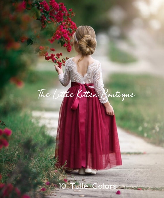 red and white flower girl dress