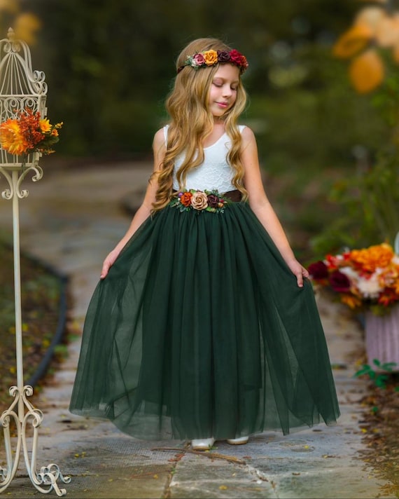 Olive Green tulle flower girl dress, Fall Flower Girl Dress, rustic lace flower girl dress, boho flower girl dress, flower girl dress, Dress
