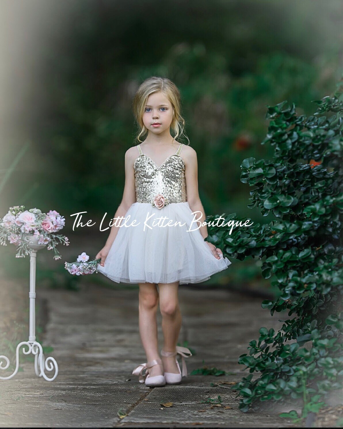 rose gold glitter flower girl dress