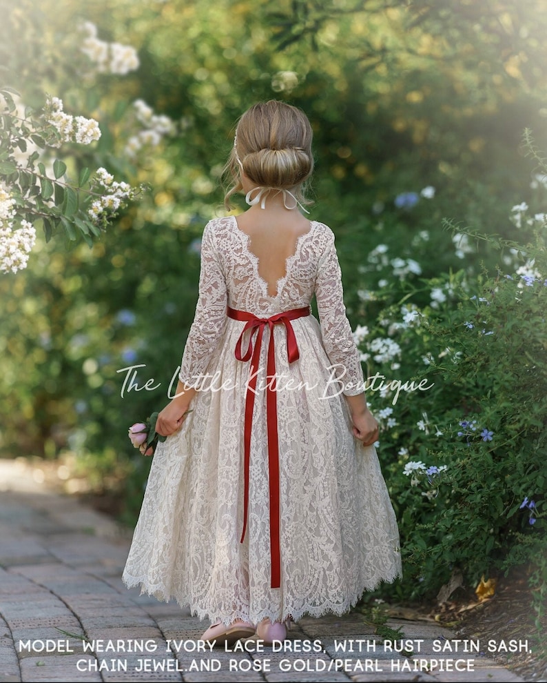 Long Sleeve Flower Girl Dress White Lace Flower Girl Dress Etsy