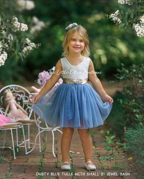 Sage Flower girl dress, boho wedding dress, dusty blue tulle flower girl dress, bohemian flower girl dress, girls dress,  flower girl dress