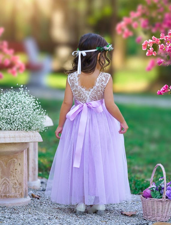 Lilac Purple flower girl dress, bohemian Flower Girl Dress, rustic lace flower girl dress, boho wedding dress, lavender flower girl dress