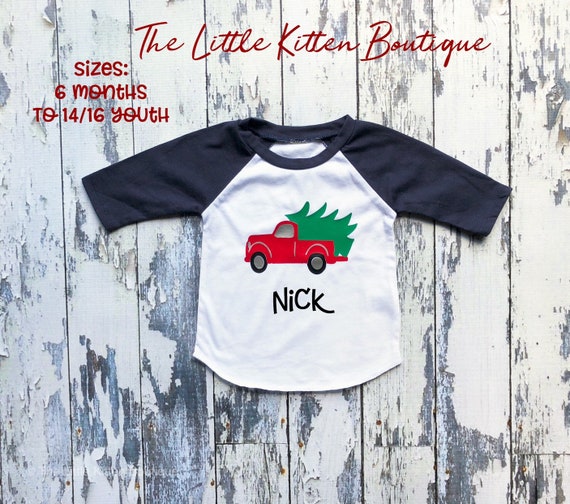 Bump And Beyond Designs Kids Vintage Truck Christmas Raglan – Red Long-Sleeve Shirt For Boys & Girls, Size 10-12 - View #7