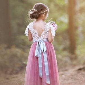 tulle flower girl dress, lace flower girl dress, flower girl dress, boho flower girl dress, rustic flower girl dress, Navy flower girl dress