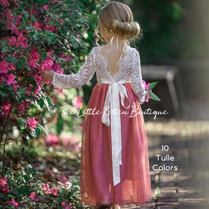 Sage flower girl dress, rustic lace flower girl dresses, long sleeve flower girl dresses, boho flower girl dress, ivory flower girl dress zdjęcie 4