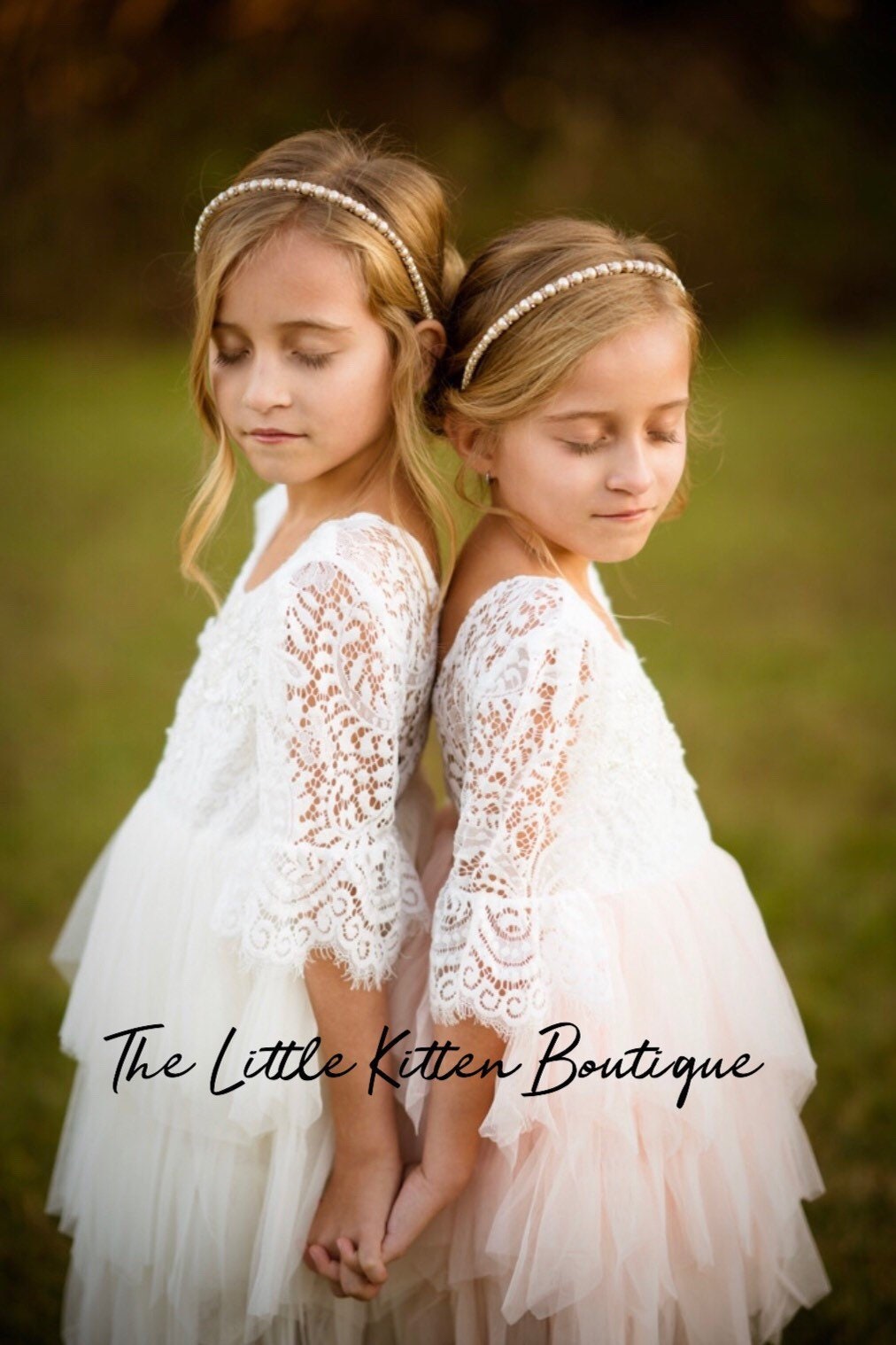 white and blush flower girl dress