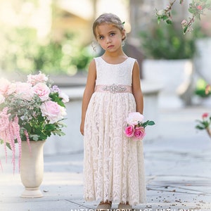 Bohemian flower girl dress, White lace flower girl dress, rustic flower girl dress, boho flower girl dress, Ivory Lace flower girl dresses image 4