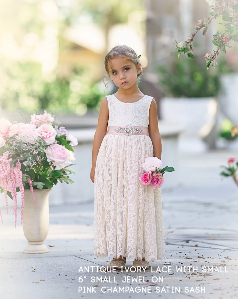 Bohemian flower girl dress, White lace flower girl dress, rustic flower girl dress, boho flower girl dress, Ivory Lace flower girl dresses image 4