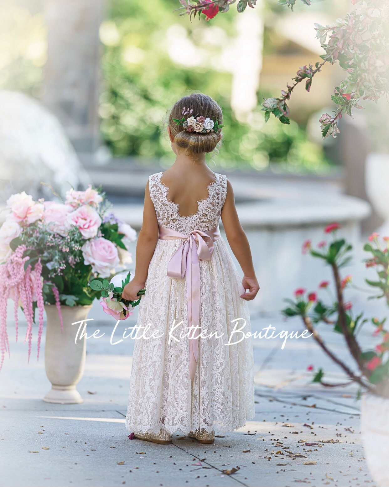 Bohemian flower girl dress, White lace flower girl dress, rustic flower ...