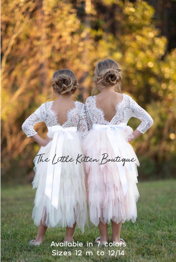 white lace long sleeve flower girl dress