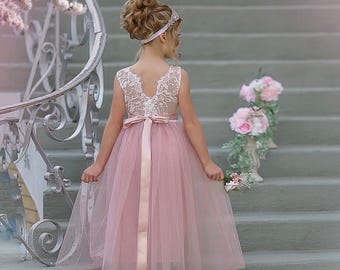 Sleeveless Flower Girl Dress Floral Tulle Toddler Junior Bridesmaid Dress