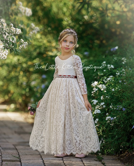 Flower Girl Dress, Bohemian Flower Girl Dress, Rustic Flower Girl Dress,  Boho Flower Girl Dress, Lace Flower Girl Dress, Boho Wedding Dress 