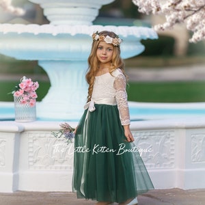 Tulle Flower Girl Dress, Forest Green Flower Girl Dress, Mauve Flower Girl Dress, Rustic lace flower girl dress, Boho Flower Girl Dress