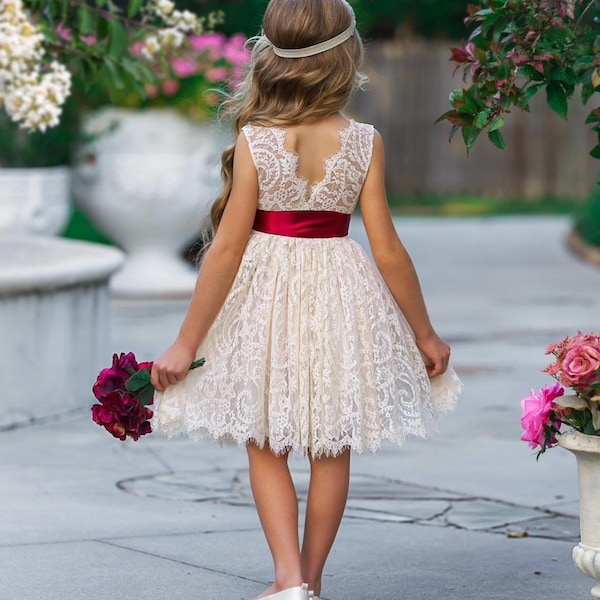 Ivory Lace Flower Girl Dress, Sleeveless Boho Rustic Wedding