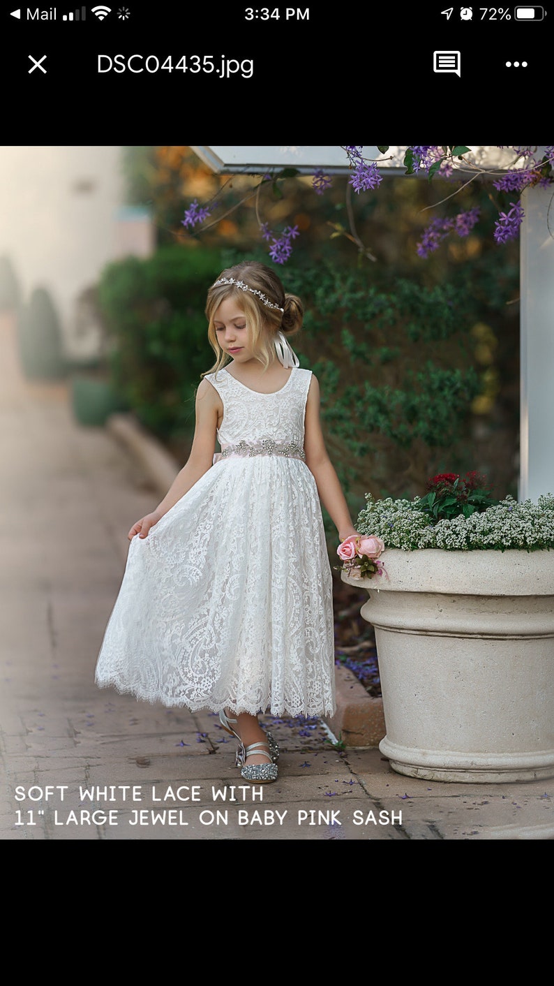 Bohemian flower girl dress, White lace flower girl dress, rustic flower girl dress, boho flower girl dress, Ivory Lace flower girl dresses image 3