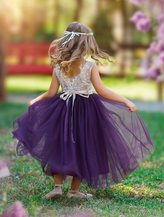 Flower girl dress, tulle Flower Girl Dress, purple flower girl dress. rustic lace flower girl dress, boho flower girl dress, wedding dress