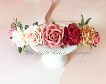 Floral hair wreath, rose hair wreath, wedding hair accessories, bohemian flower girl, floral crown, flower hair wreath, hair crown, headband